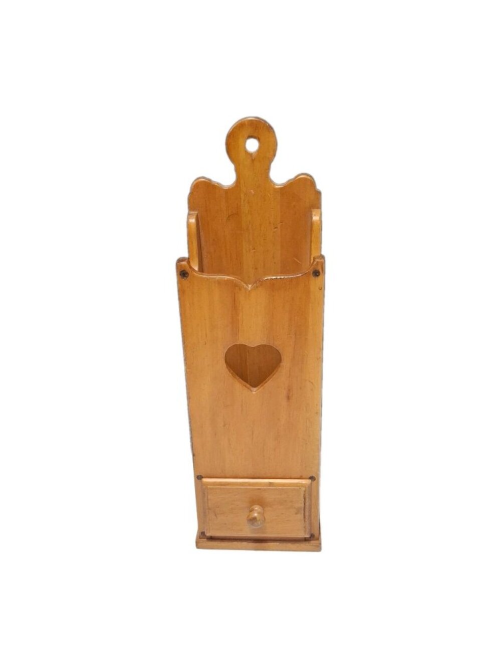 Vtg Ethan Allen Open Wooden Pipe Box Primitive Wall Hanger W/ Drawer- Heart